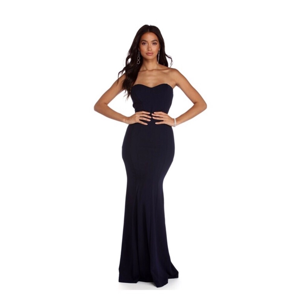 Navy Strapless Mermaid Dress